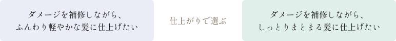 [仕上がりで選ぶ] ダメージを補修しながら、ふんわり軽やかな髪に仕上げたい→リペアスムースシリーズ・ダメージを補修しながら、しっとりまとまる髪に仕上げたい→リペアモイストシリーズ