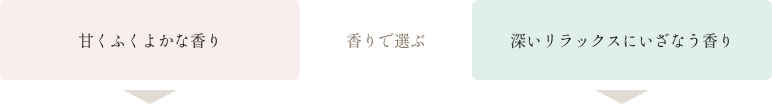 [香りで選ぶ] 甘くふくよかな香り→リペアスムースシリーズ・深いリラックスにいざなう香り→リペアモイストシリーズ