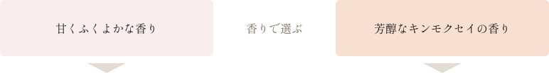 [香りで選ぶ] 甘くふくよかな香り→リペアスムースシリーズ・芳醇なキンモクセイの香り→リペアモイストシリーズ