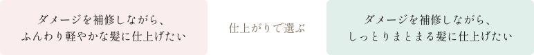 [仕上がりで選ぶ] ダメージを補修しながら、ふんわり軽やかな髪に仕上げたい→リペアスムースシリーズ・ダメージを補修しながら、しっとりまとまる髪に仕上げたい→リペアモイストシリーズ