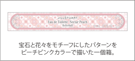宝石と花々をモチーフにしたパターンをピーチピンクカラーで描いた一個箱。