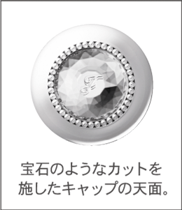 宝石のようなカットを施したキャップの天面。